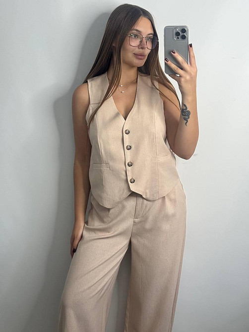Лляний костюм-трійка у класичному стилі Беж XS-S Харків - фото 1