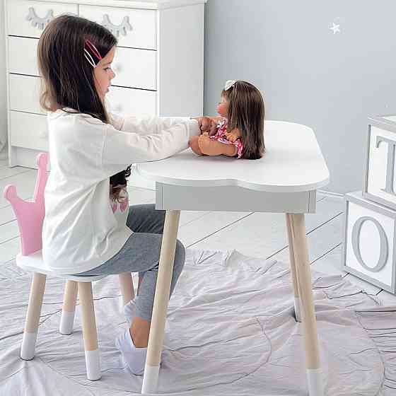 Новинка! Дитячий стіл білий хмарка з нішею і стільчик корона рожевий 85866 Київ