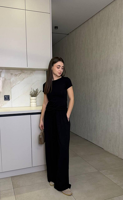 Жіночий базовий прогулянковий костюм, двойка турецький трикотаж віскоза Чорний, 42/44 Одеса - фото 1