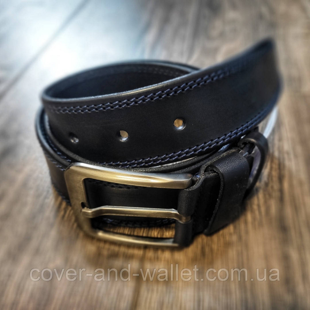 Стильний широкий чоловічий шкіряний ремінь чорного кольору 40мм ST Leather Київ - фото 5