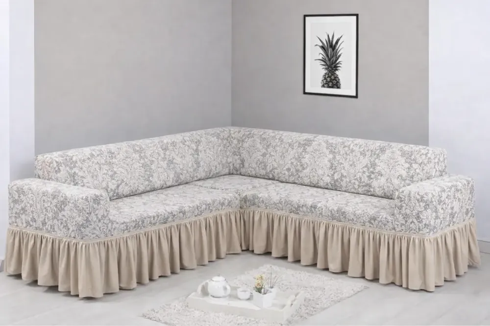 Угловой жаккардовый чехол на диван, универсальный натяжной чехол, накидка на диван Серый Коломыя - изображение 1