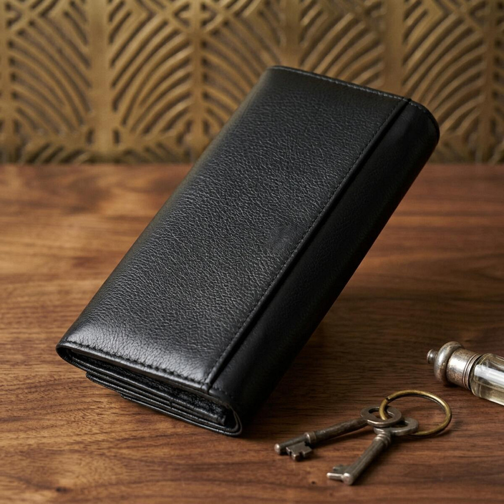 Жіночий шкіряний гаманець для карток і монет, чорний (ST Leather) Київ - фото 12