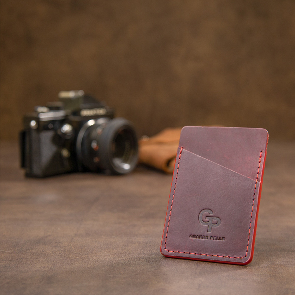 Винтажный кожаный картхолдер GRANDE PELLE 11504 Бордовый Киев - изображение 8