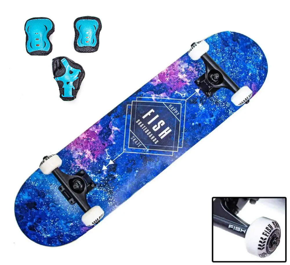 Cкейтборд с защитой для девочки FISH Galaxy. Нагрузка до 90 кг Одесса - изображение 1