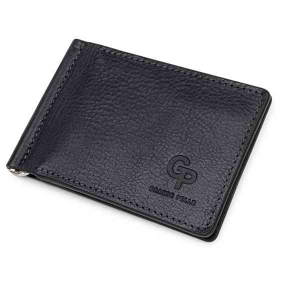 Чоловічий затискач для грошей з монетницею GRANDE PELLE 11548 Чорний Київ