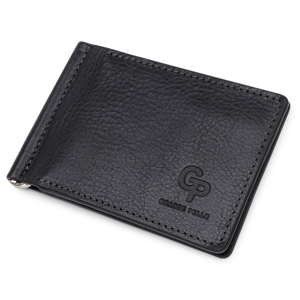 Чоловічий затискач для грошей з монетницею GRANDE PELLE 11548 Чорний Київ - фото 1
