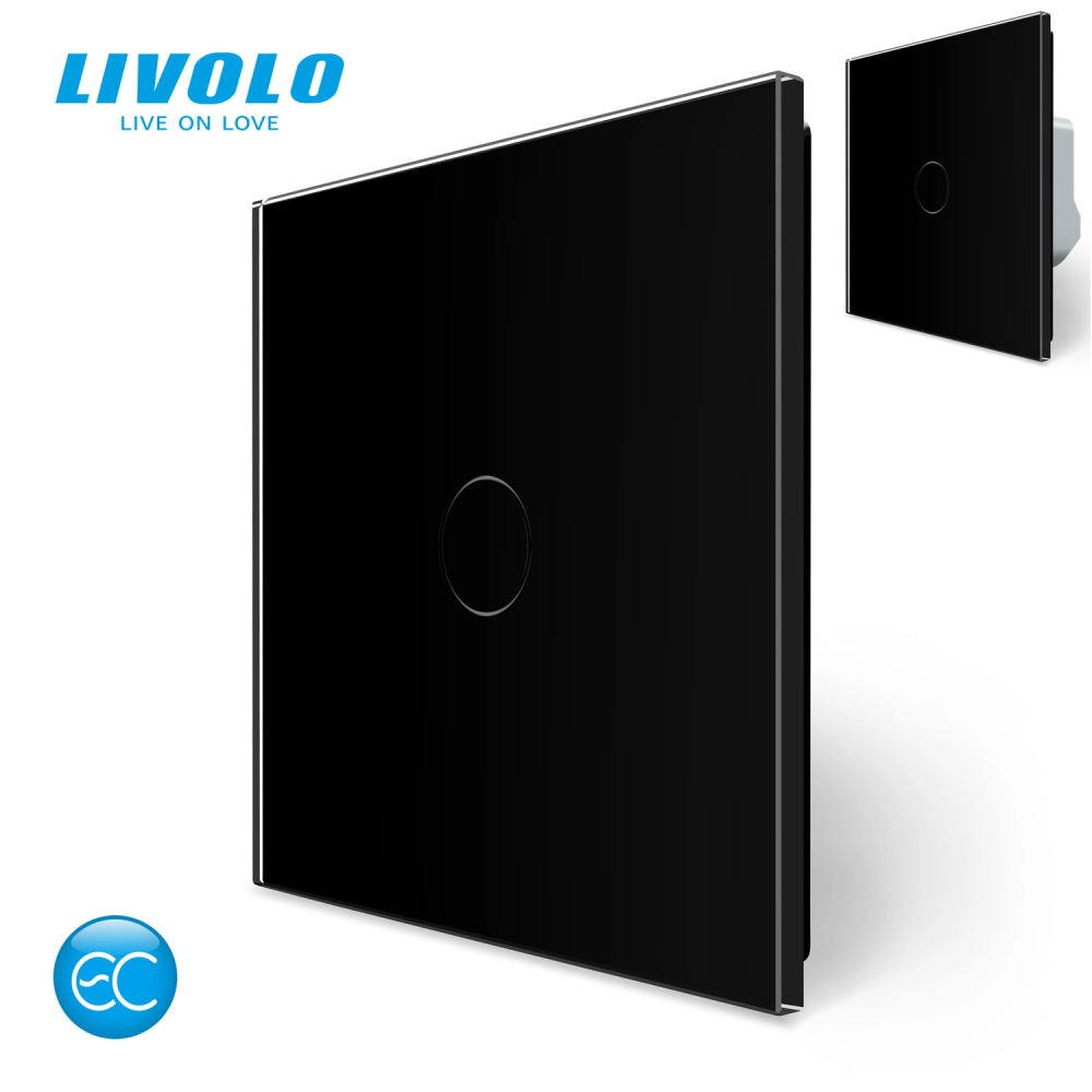 Комплект бездротовий сенсорний вимикач + розумний вимикач (реле) LIVOLO чорний матове скло Коломия - фото 1