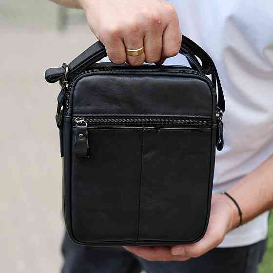 Сумка-барсетка мужская через плечо кожаная гладкая черная Tiding Bag TD-86573 Киев