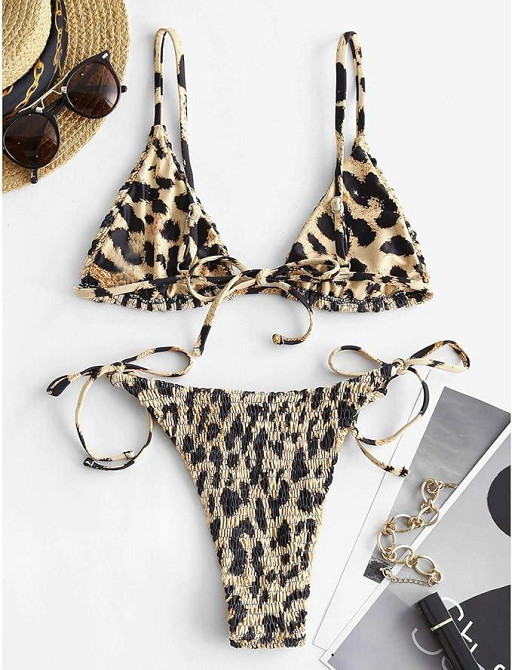Женский раздельный купальник бикини ZAFUL, двойка с леопардовым принтом на завязках М/10/38 открытый, тренд Киев - изображение 2