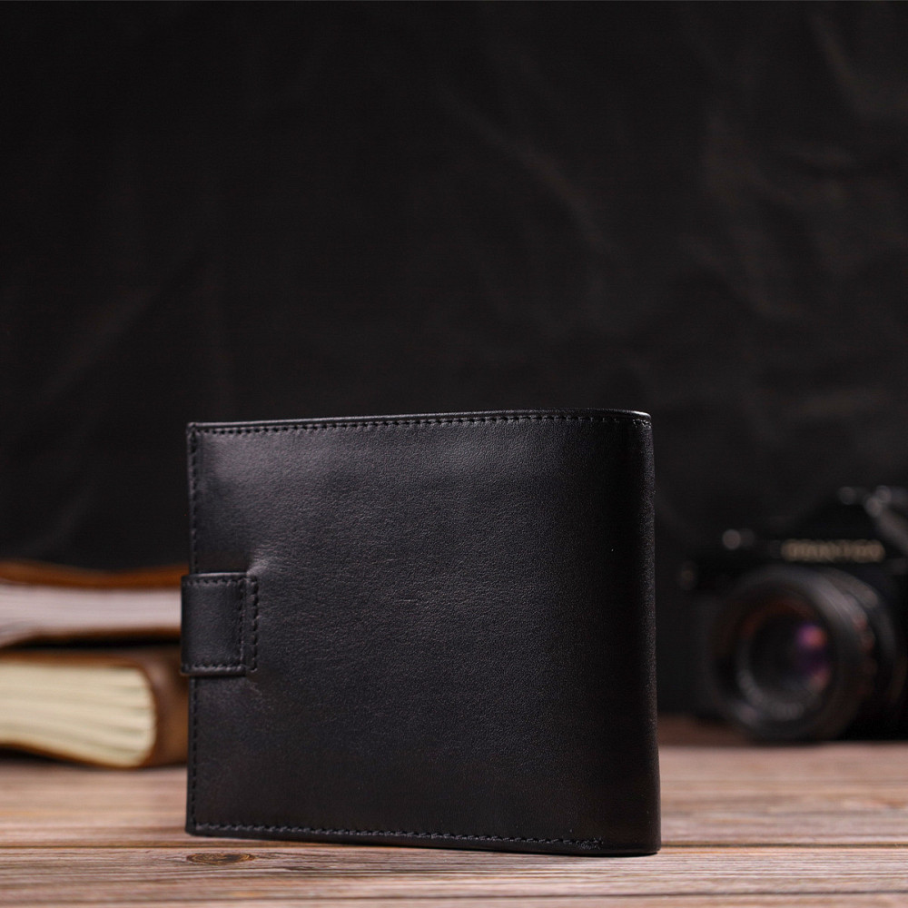 Стильний чоловічий гаманець з натуральної гладкої шкіри CANPELLINI 21880 Чорний Київ - фото 9