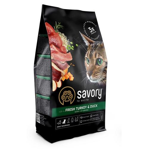 Корм сухий Savory Adult Cat Gourmand Fresh Turkey and Duck для дорослих котів зі свіжою індичкою і качкою 400 г Київ - фото 1