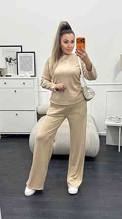 Жіночий базовий костюм-двійка: лонгслів і штани трикотажний рубчик Кремовий, 40/42 Одеса