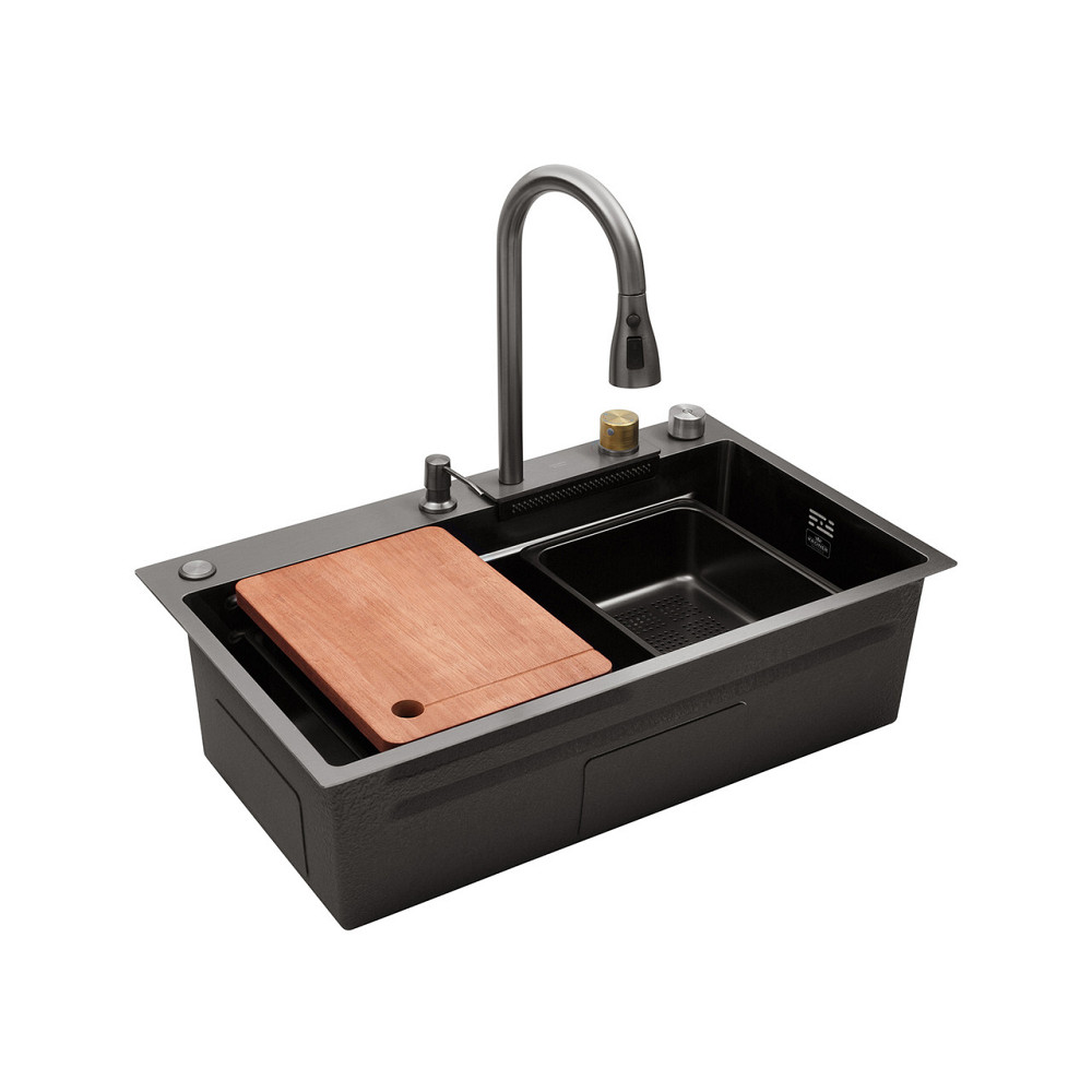 Кухонна мийка Kroner KRP Schwarze - SET7545HM PVD (3/0/0.8 мм) із змішувачем, чорна Київ - фото 1