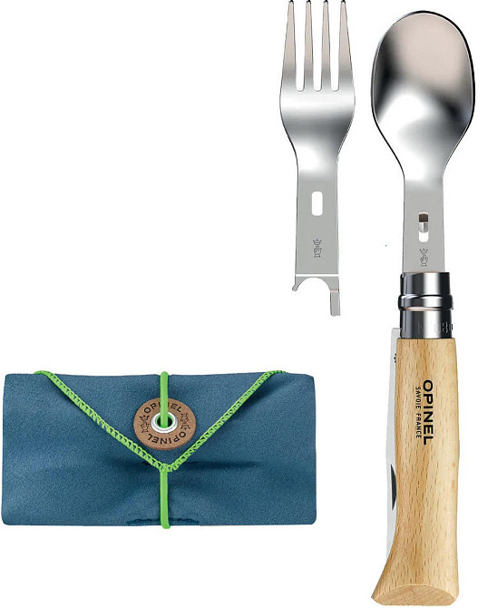 Набор 3в1 Складной Нож - Ложка - Вилка + салфетка для Opinel No.8 
