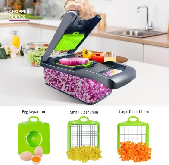 Овочерізка 14 в 1 Veggie Slicer компактна з відсіком для овочів, змінні насадки, Київ