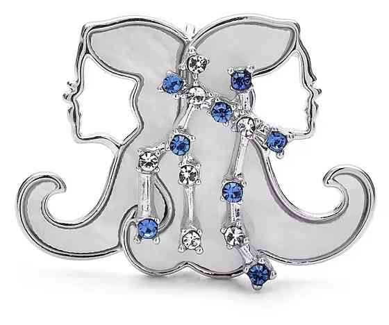 Брошка знак зодіаку "Близнюки" Сріблястий Сміла