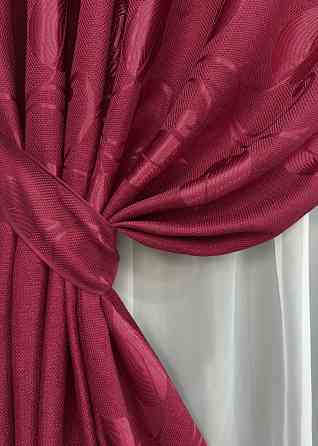 Комплект готових штор VR-Textil Льон Рогожка № 1721ш Рубіновий 150х270 см 2 шт (33-0628) Київ