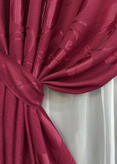 Комплект готових штор VR-Textil Льон Рогожка № 1721ш Рубіновий 150х270 см 2 шт (33-0628) Київ - фото 5