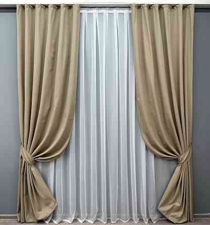 Комплект готових штор VR-Textil Льон № 1742ш Темно-бежевий 150х275 см 2 шт (33-0804 Київ