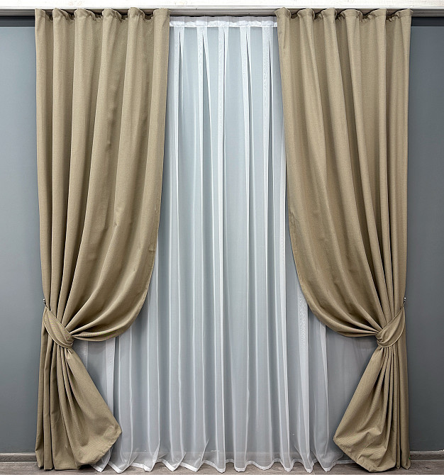 Комплект готовых штор VR-Textil Лен № 1742ш Темно-бежевый 150х275 см 2 шт (33-0804 Киев - изображение 2