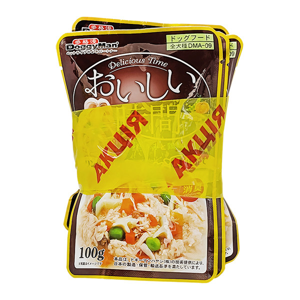 3+1 НАБОР DoggyMan Low Fat Chicken & Cartilage ДОГГИМЕН КУРИЦА С ХРЯЩОМ в желе влажный корм, консервы для собак, пауч 4х100г Киев - изображение 1