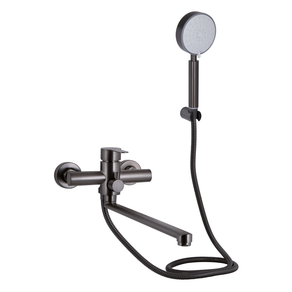 Змішувач для ванни Brinex Pure 005 з довгим поворотним виливом (з душовим гарнітуром) Graphite BRIPUR005GRP Київ - фото 1