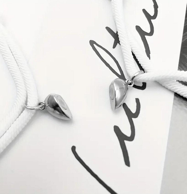 Парные браслеты с магнитной застёжкой в форме сердца (красный + белый) Киев - изображение 3