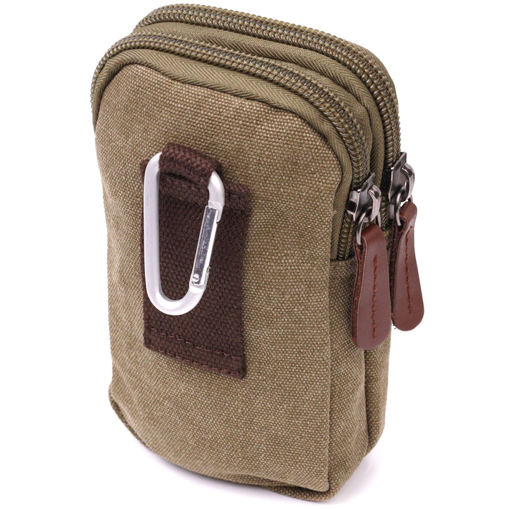Компактна сумка-чохол на пояс із металевим карабіном із текстилю Vintage 22224 Оливковий Київ - фото 2