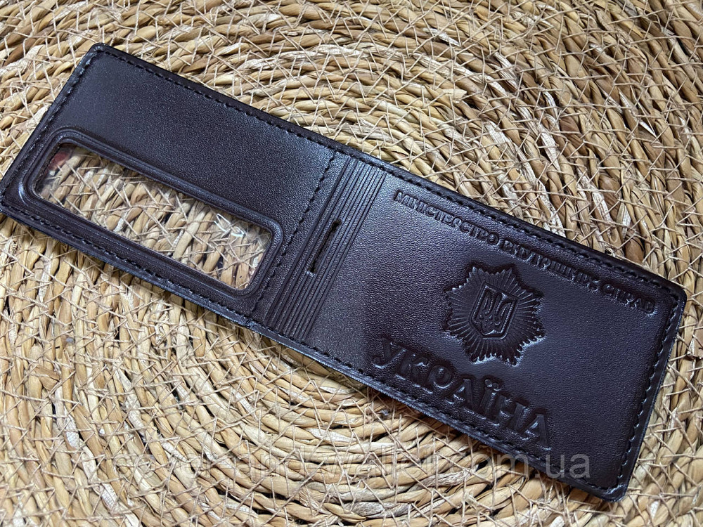 Горизонтальна обкладинка на посвідчення "МВС" (Міністерство внутрішніх справ) із шевроном коричневий Київ - фото 2