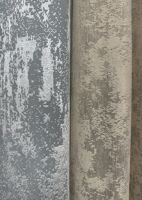 Комплект штор VR-Textil Жаккард Мрамор 200х270 2шт и Тюль 500х270 1208ш-1400т Бежево-серый с белым 71-006/6 Киев - изображение 7
