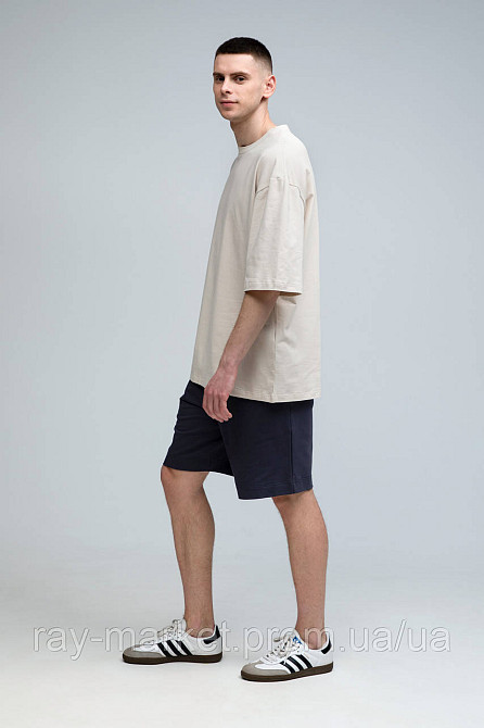 Костюм футболка оверсайз бежевая и шорты темно-серые RAY BASIC мужской (U1801M-Cream-Grey) Киев - изображение 2