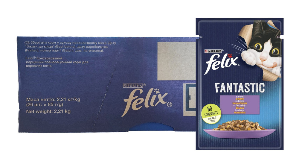 Влажный корм Феликс Felix Fantastic консервы для кошек с ягненком в желе (блок 26 шт × 85 г) Винница - изображение 1