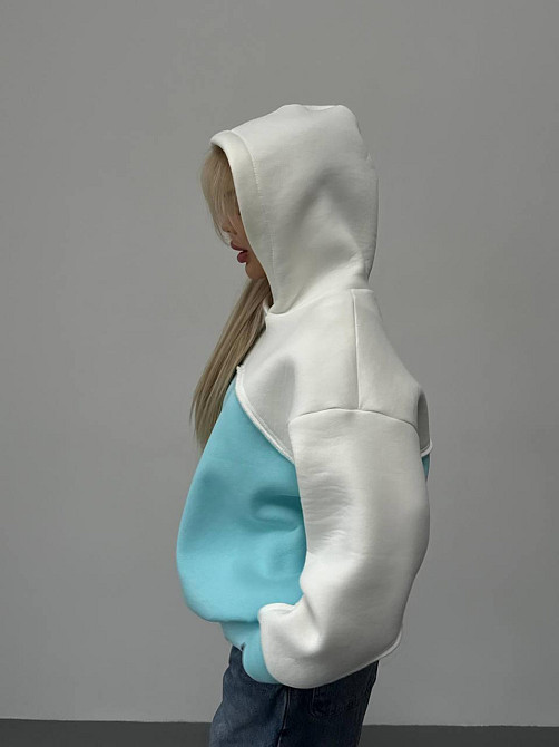 Женская базовая теплая худи на флис турецкая трехнить Бирюза Одесса - изображение 3