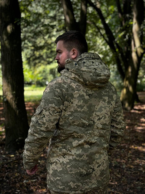 Тактическая зимняя теплая парка 4.5.0. пиксель ветрозащитная рип стоп на подкладке Omni-Heat с капюшоном WAR Львов - изображение 3