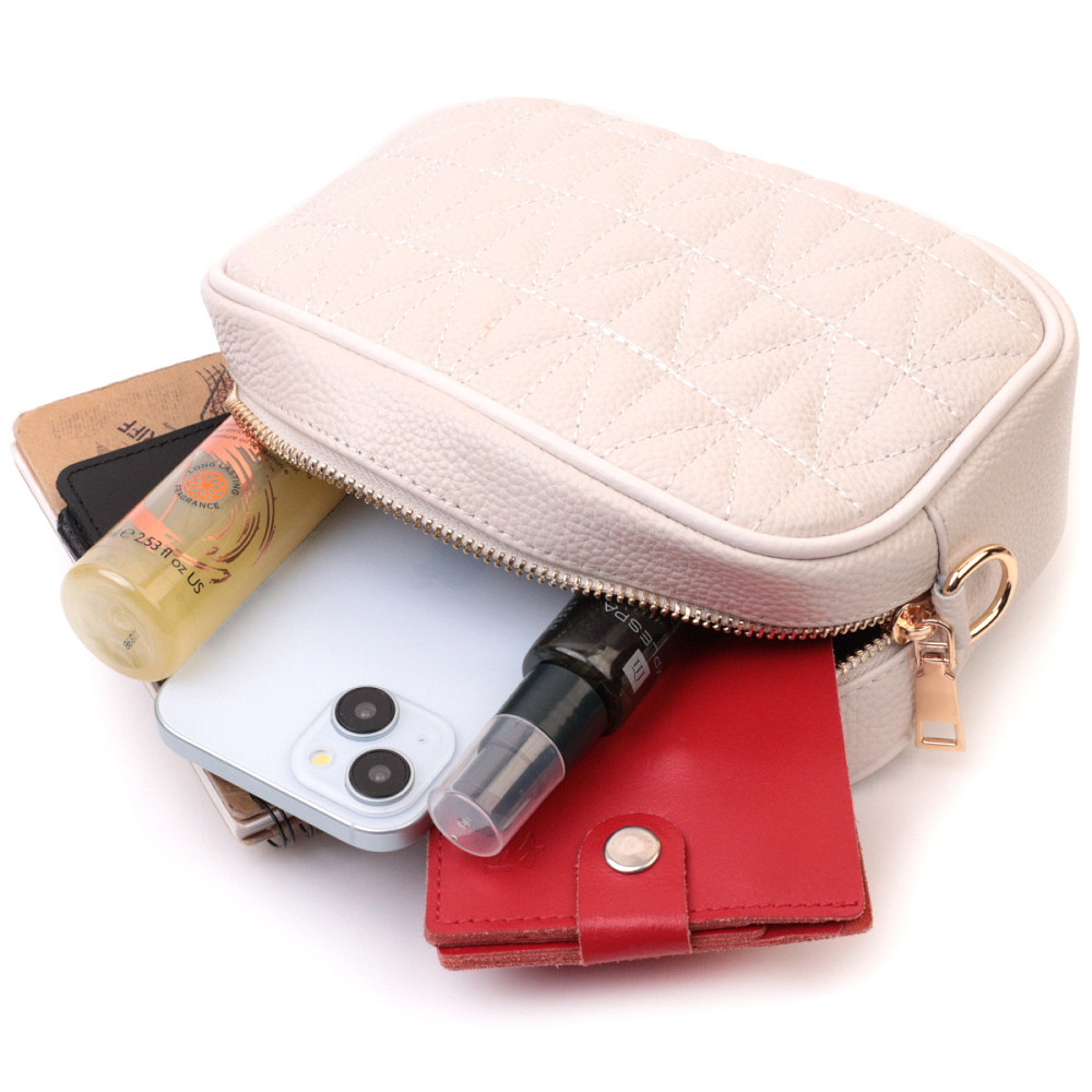 Стильна стьобана жіноча сумка з натуральної шкіри Vintage 22611 Білий Київ - фото 10