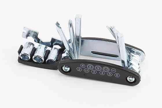 Ключ-набір 15 предметів (шестигранники 2,2.5,3,4,5,6 мм, спицевий ключ, викрутки пряма та фігурна, головки 8,9,10 мм, гайкові ключі 8,10,15 мм), KL-98 Київ