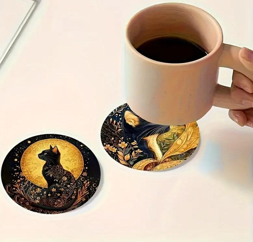 Набір із 6 дерев'яних підставок під чашку "Чорний кіт" (10 см), підставка під гаряче. Київ - фото 3
