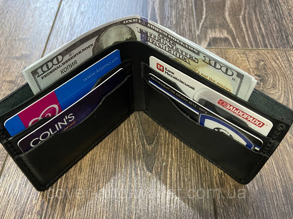 Компактний чоловічий гаманець ручної роботи без фіксації із міцної шкіри PS Leather Київ - фото 5