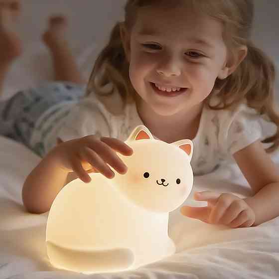 Нічник дитячий силіконовий сенсорний Біле кошеня VALESO A068 для спальні акумуляторний Коломия
