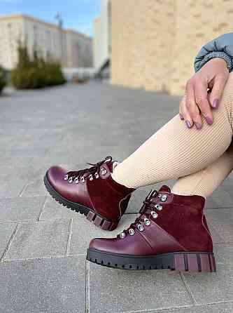 Injers Черевики жіночі INJERS бордові натуральна шкіра з овчиною висота 11,5 см (1125) 38р.39р. Коломия