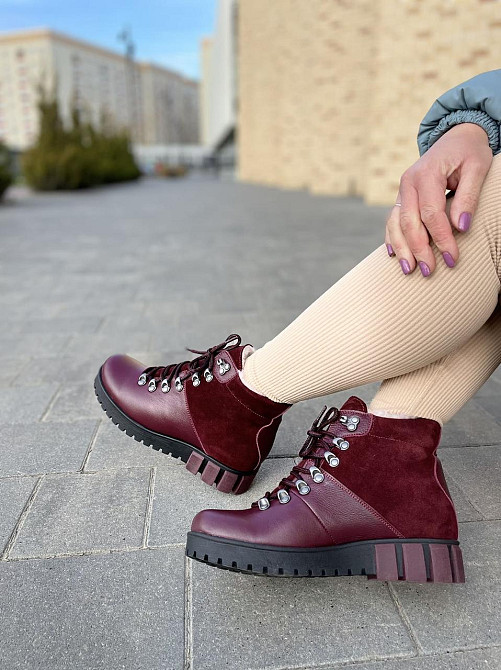 Injers Черевики жіночі INJERS бордові натуральна шкіра з овчиною висота 11,5 см (1125) 38р.39р. Коломыя - изображение 2