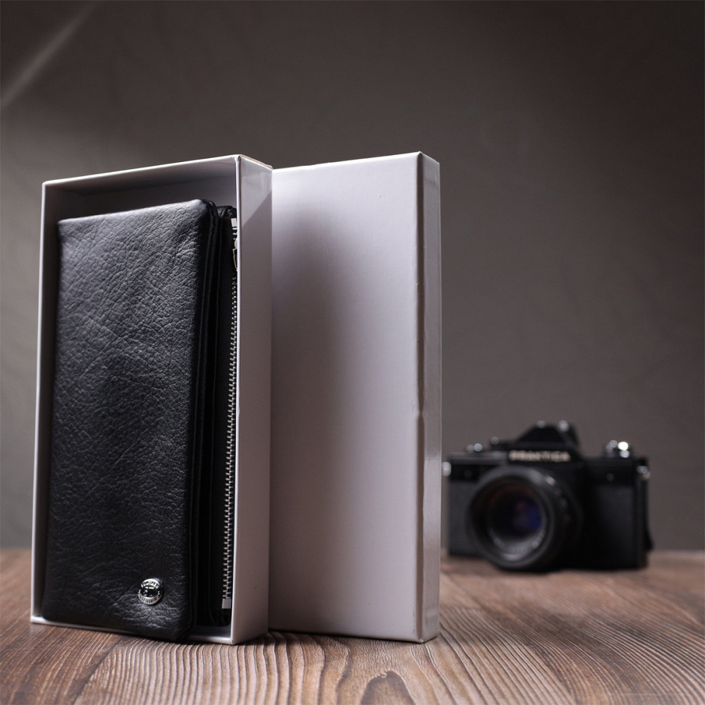 Вертикальний гаманець унісекс із м'якої натуральної шкіри ST Leather 22743 Чорний Київ - фото 1