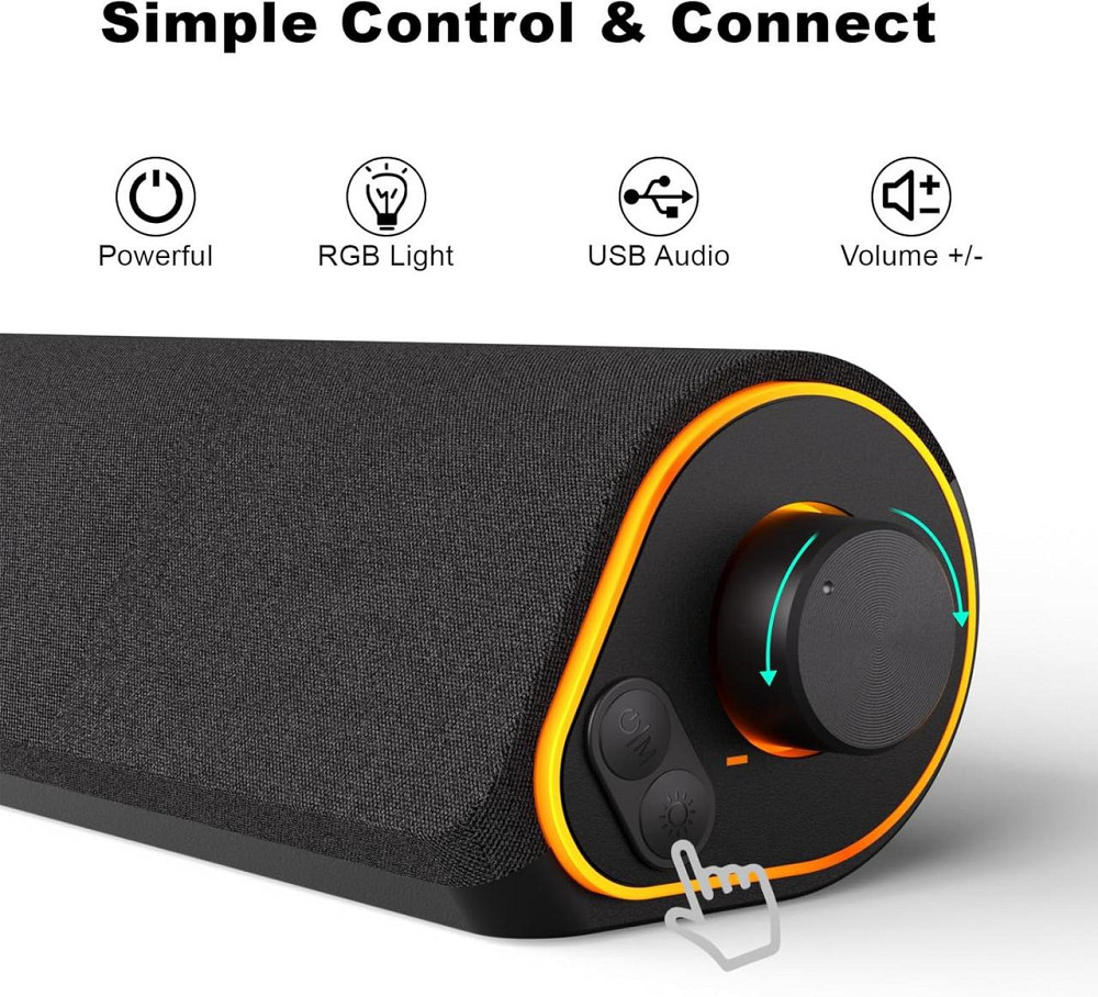 SOULION R50 саундбар для ПК Bluetooth 3.5 мм USB живлення RGB підсвітка стерео 10 Вт компактний Київ - фото 4