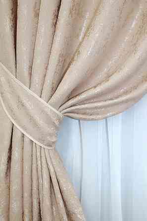 Комплект готових штор VR-Textil Льон мармур Pavliani № 1170ш Бежевий 150х270 см 2 шт (33-0006) Київ