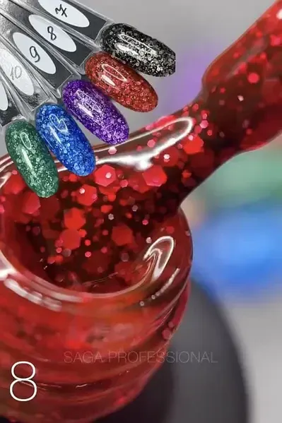 Гель-лак SAGA Marmelade №8 летняя коллекция оттенков мармелада (красный с хлопьями), 9 мл Киев - изображение 4