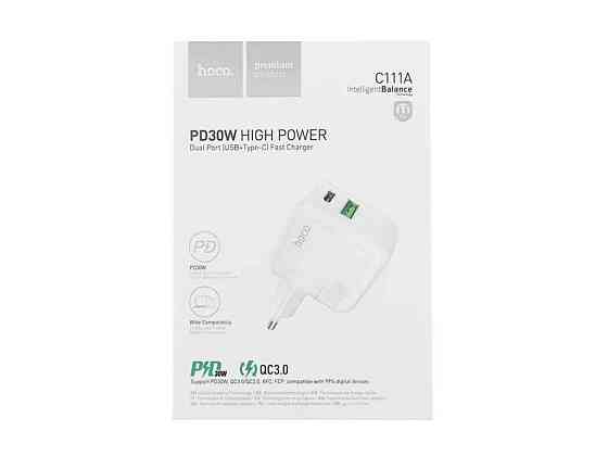 Мережевий зарядний пристрій USB C111A 3A/1USB/QC3.0/PD30W білий ТМ HOCO Київ