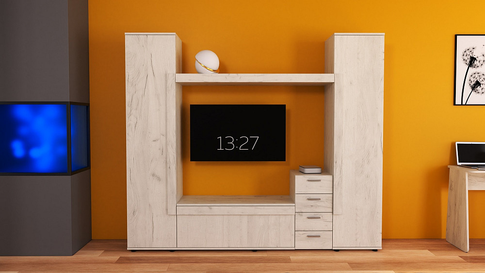 Стенка в гостиную под ТВ Эхо-2, Дуб Крафт Білий, 2160х420х1850 Львов - изображение 2