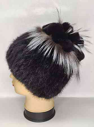 Шапка хутряна жіноча із чорнобуркою квіточка Роза Чорний Харків