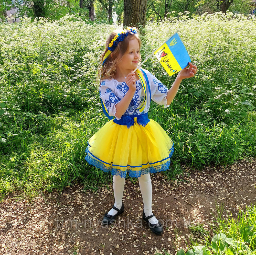 Костюм вишиванка синьо-жовтий для дівчинки 
