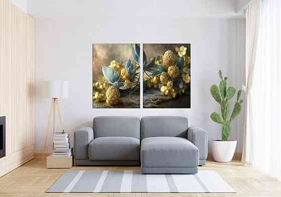 Модульна картина у вітальню/ спальню  Синьо-Жовтий хміль    TLV-2_140 70x102 см Київ
